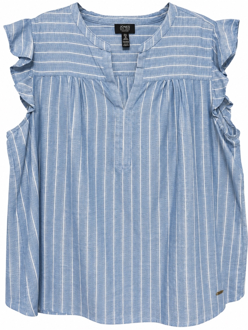Jones New York Light Blue & White Striped Ruffle Sleeve Camisole